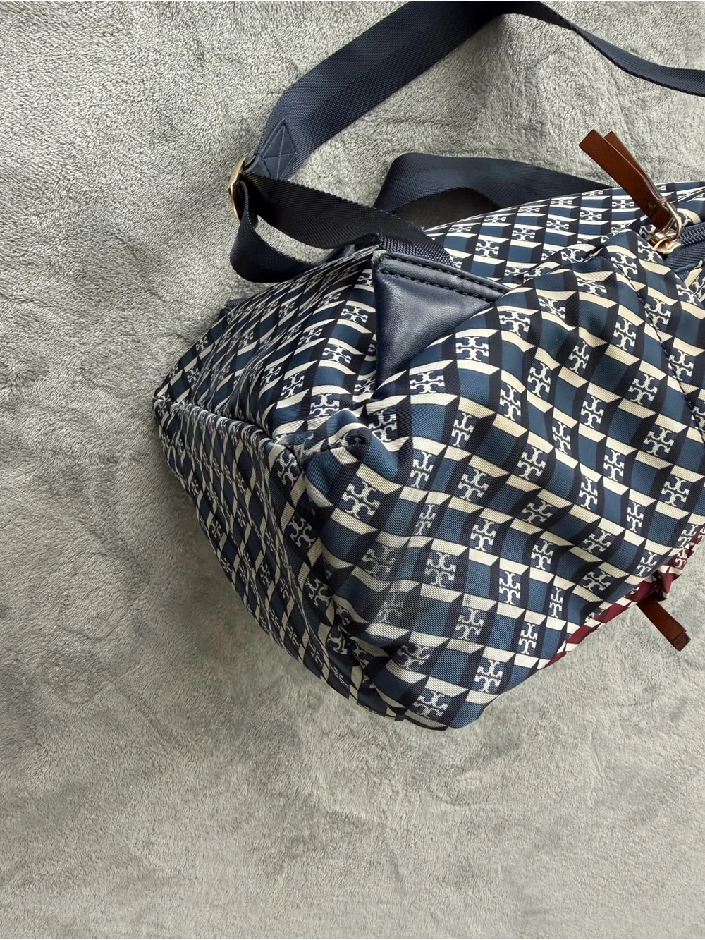 Tory Burch Navy and Burgundy Geometric Logo Backpack